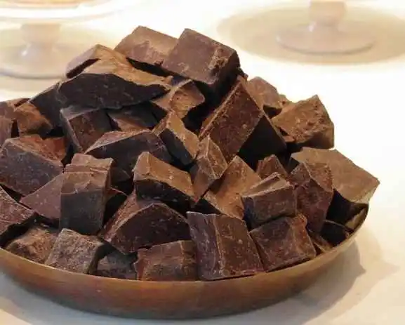 Whippet : Aliments et plantes toxiques : du chocolat noir en petits morceaux dans un plat.