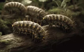 Whippet et chenilles processionnaires : gros plan de chenilles processionnaires.