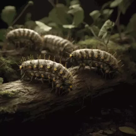 Whippet et chenilles processionnaires : gros plan de chenilles processionnaires.