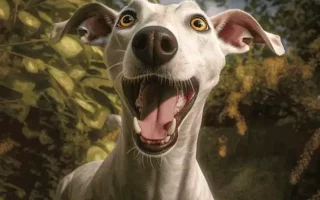 Eveiller la joie de votre Whippet : image parfaite de la réaction d'un Whippet lorsque vous consacrez du temps à nourrir son bonheur au quotidien. Son regard pétillant et son sourire exubérant, entouré d'un feuillage luxuriant, reflètent le pur bonheur. L'éclat dans ses yeux et son expression ouverte et joyeuse sont le témoignage de l'allégresse qu'éprouve un Whippet lorsqu'il est aimé et épanoui.