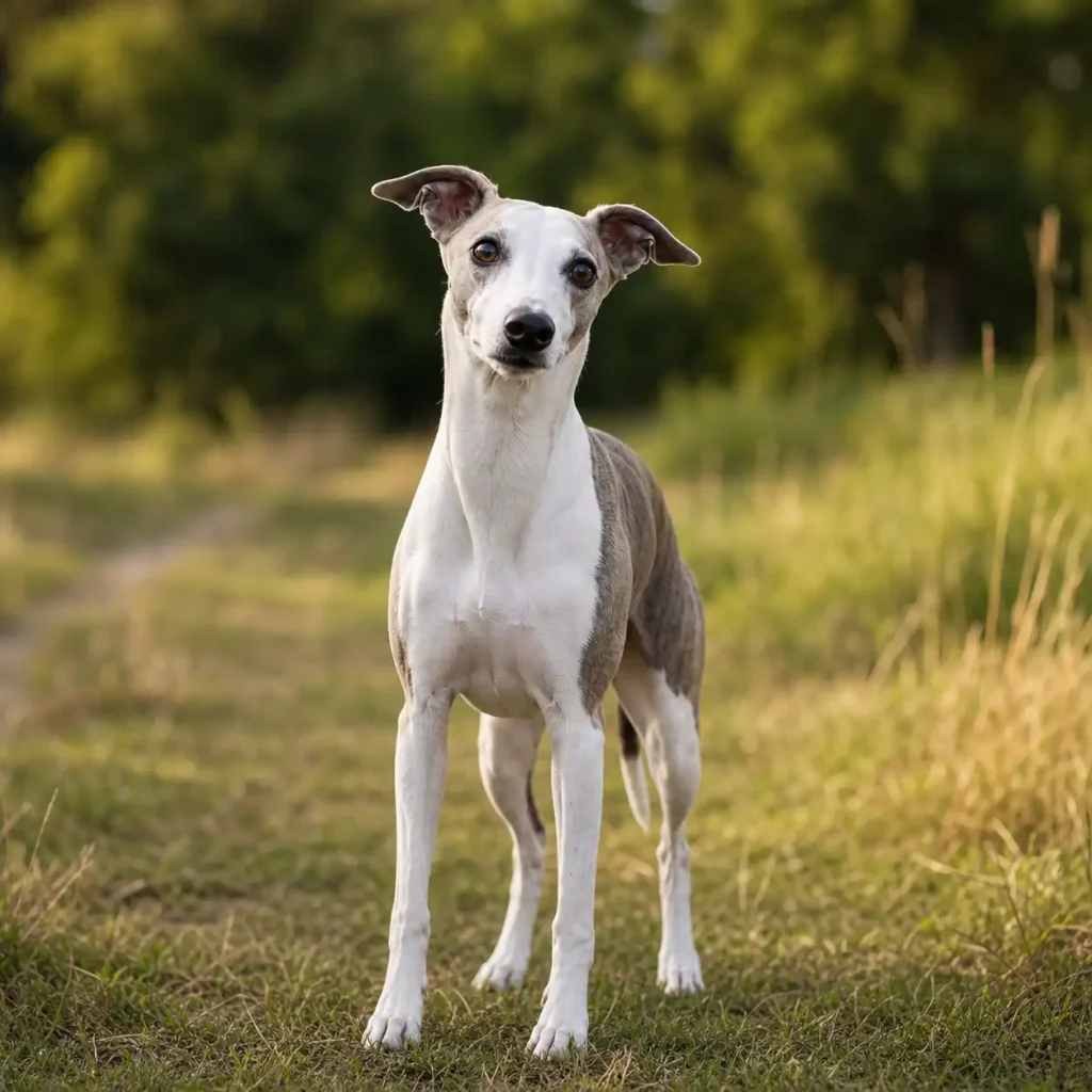 Un Whippet semblant perdu et n’écoutant plus son humain dans un environnement trop stimulant.