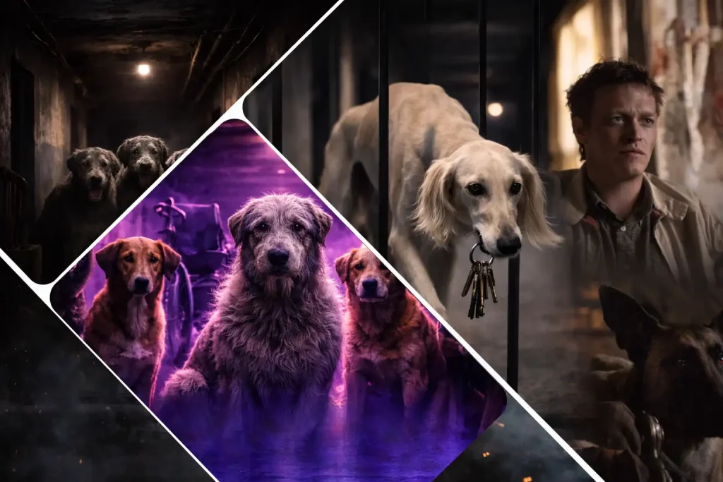 Un patchwork inspiré de DogMan avec lévriers irlandais, saluki et ambiance de thriller.